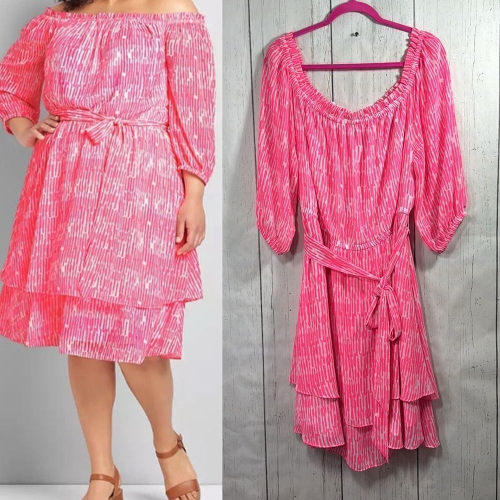Lane Bryant Pink Off Shoulder Ruffle Dress 18/20 Romantic Girly Vacation Resort